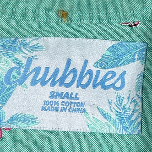 Chubbies Mens Popover Shirt Small Mint Green Embroidered Flamingo Long Sleeve - Picture 3 of 9